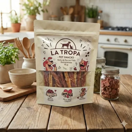 Sticks de Carne de Res con Pollo 115g - Snack Deshidratado Natural BARF para Perros | La Tropa