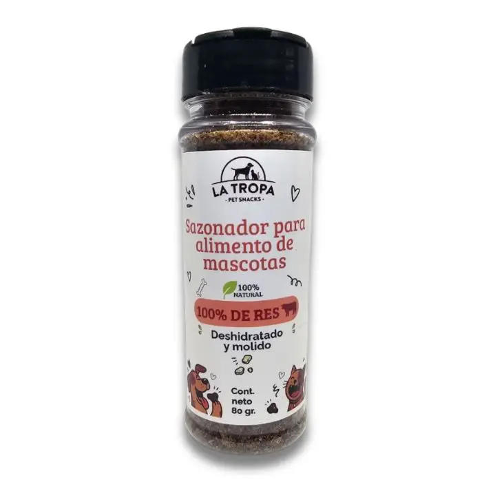 Sazonador para alimento de mascotas La Tropa, 100% de res, deshidratado y molido, 80 g